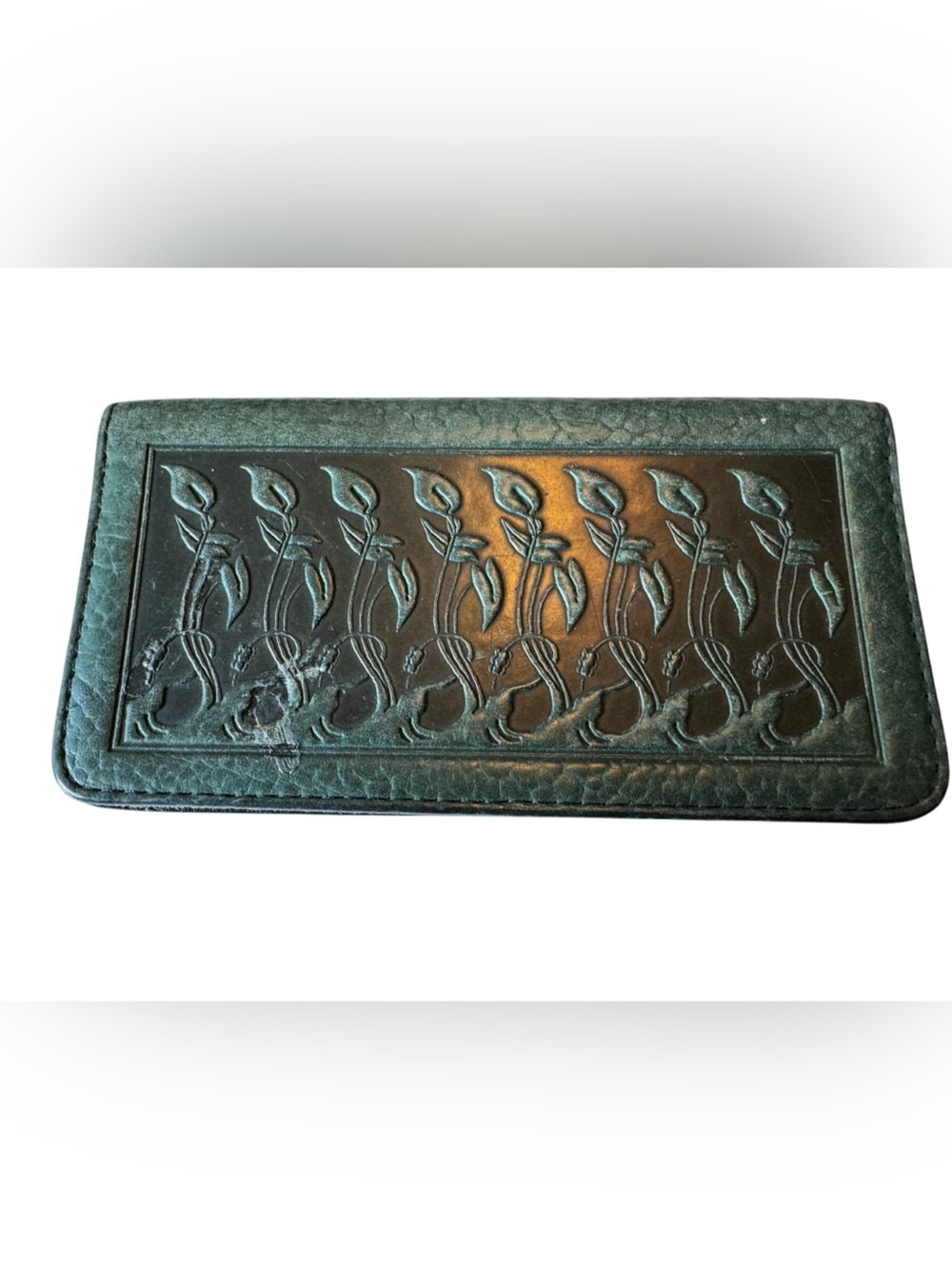 Vintage Embossed Floral Leather Checkbook Holder Wallet MINTY
